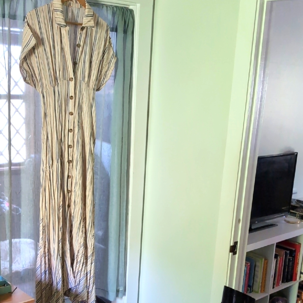 Free People Cream and Navy Striped Maxi Dress